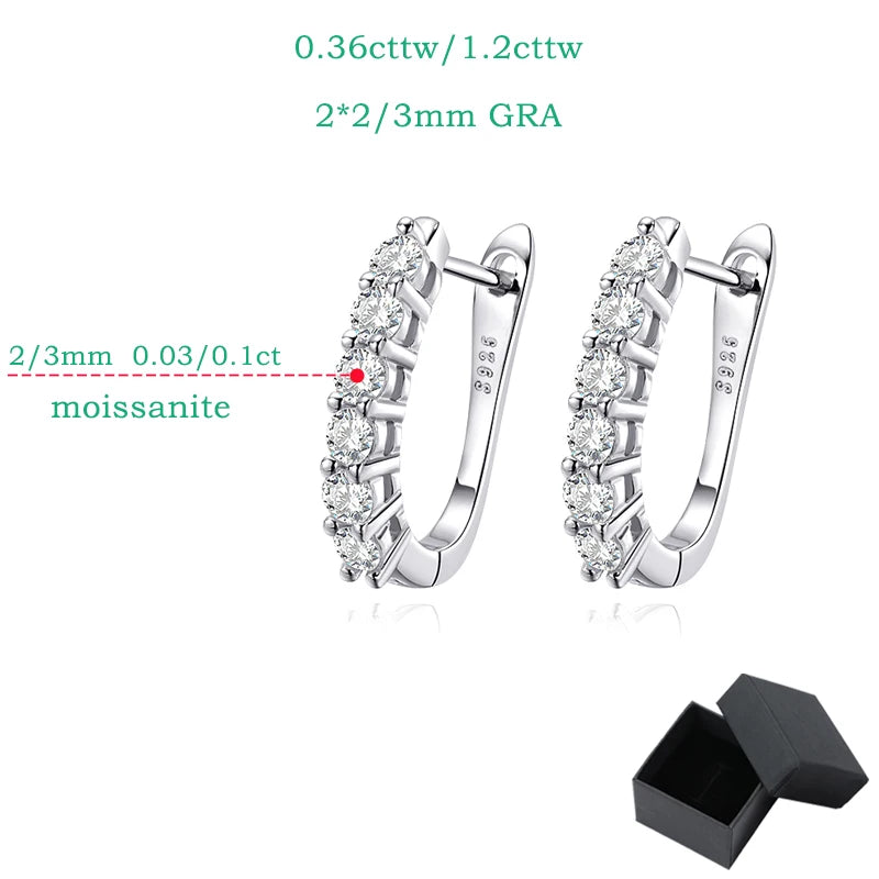 Smyoue 1.2ct Halo Moissanite Hoop Earrings for Women 925 Sterling Silver Straight Row Ear Buckles Wedding Small Ear Studs Gift