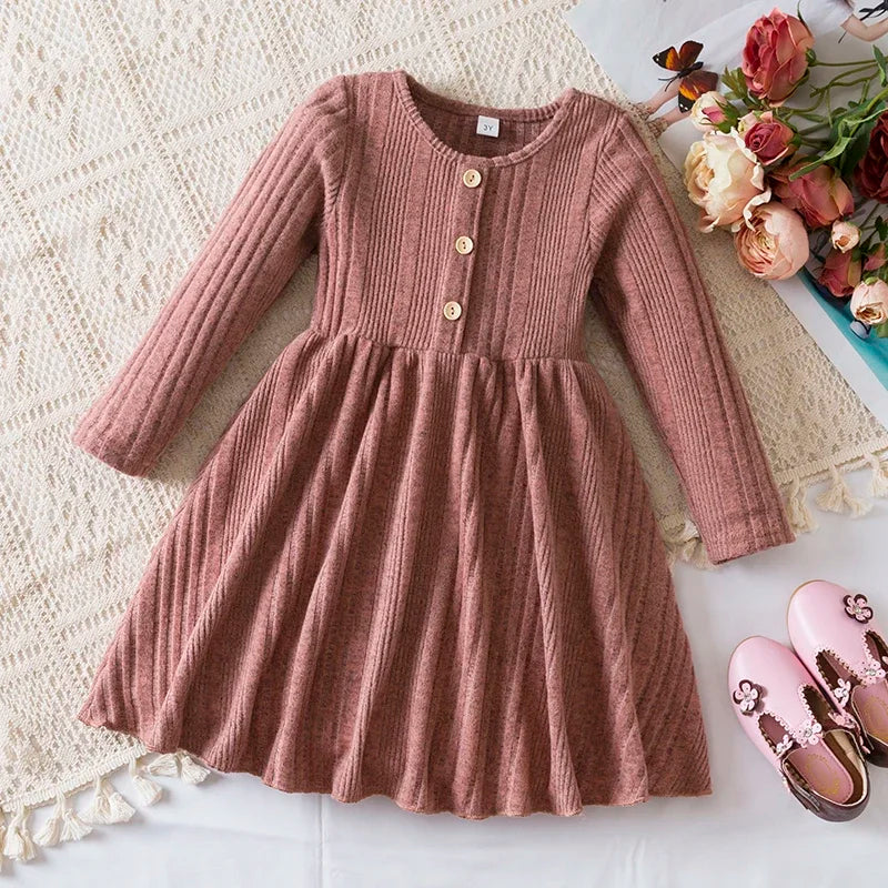 Autumn and Winter Girls Knitted Sweater Dress Solid Color Soft Long Sleeve Dress Children Christmas Costume Birthday Casual Wear