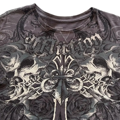 90s Affliction T shirt Hip Hop Skull Graphic  New Harajuku Round Neck Short Sleeve Tops Gothic Clothing Street