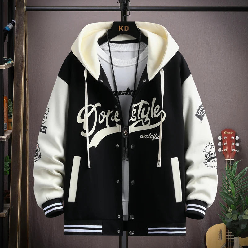 2023 Trendy Hip Hop Hooded Baseball Uniform Unisex Lightweight Sportswear Jacket Men's Bomber Jackets Autumn Coat Letter Printed