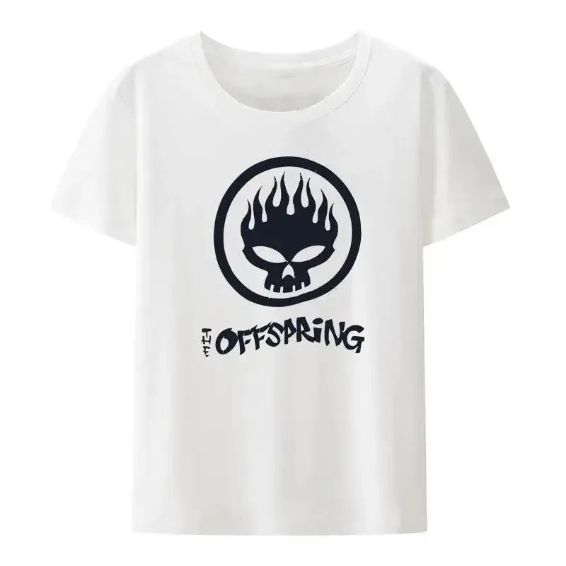 Flame Skull Head Punk Print TShirt Women and Men The Offspring Band Hip-hop Streetwear Fashion Cool Camisetas Plus Size Tops