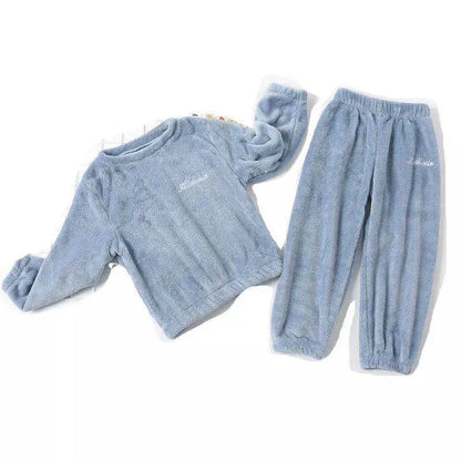 Baby Boys Girls Pajamas Sets Autumn Winter New Kids Warm Soft Flannel Pajamas Set Solid Color Warm Soft Flannel Child Home Suits