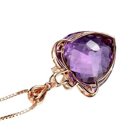 18K Gold-Plated Heart Amethyst Pendant Plated Colored Gemstone Natural Purple Diamond Necklace Fashion Jewelry