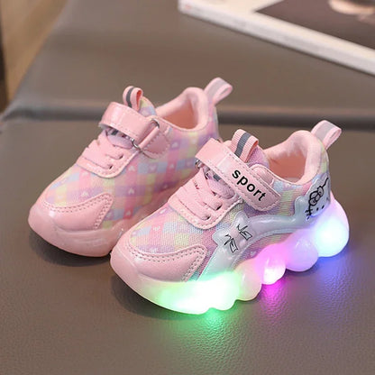 Cute Hello Kitty Casual Shoes for Baby Girl Children Led Light Sneakers Kids Shoes Toddler Walking Shoes Kids Anti-slip Shoes