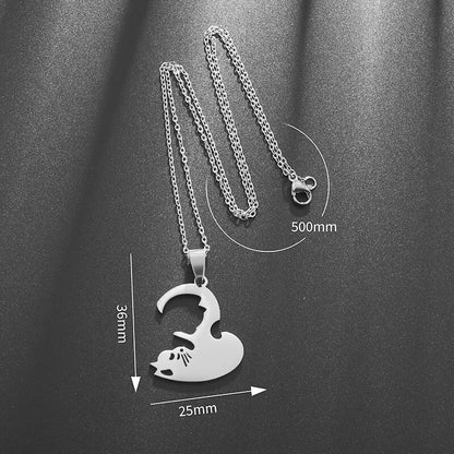 Stainless Steel Heart Shape Hug Pet Cat Pairing Exquisite Couple Necklace Fashion Men Women Jewelry Gift