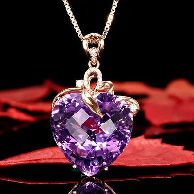 18K Gold-Plated Heart Amethyst Pendant Plated Colored Gemstone Natural Purple Diamond Necklace Fashion Jewelry