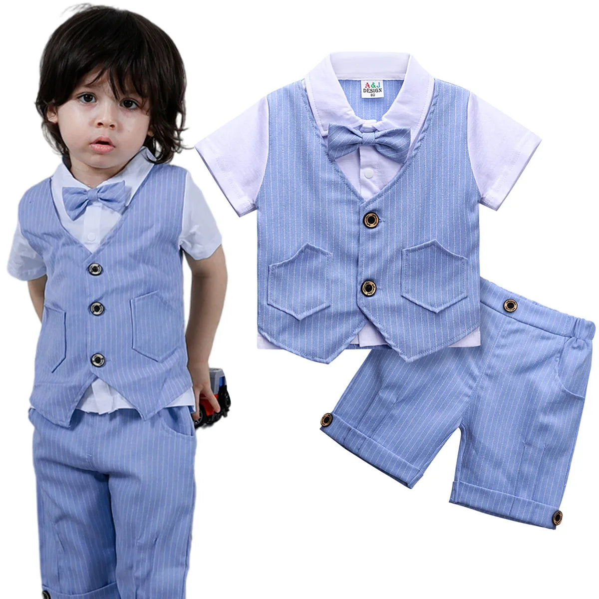 Baby Boys Clothing Set Infant Gentleman Outfit Top + Shorts Baptism Wedding Birthday Gift Costume 2PCS Kids Summer Clothes Suit