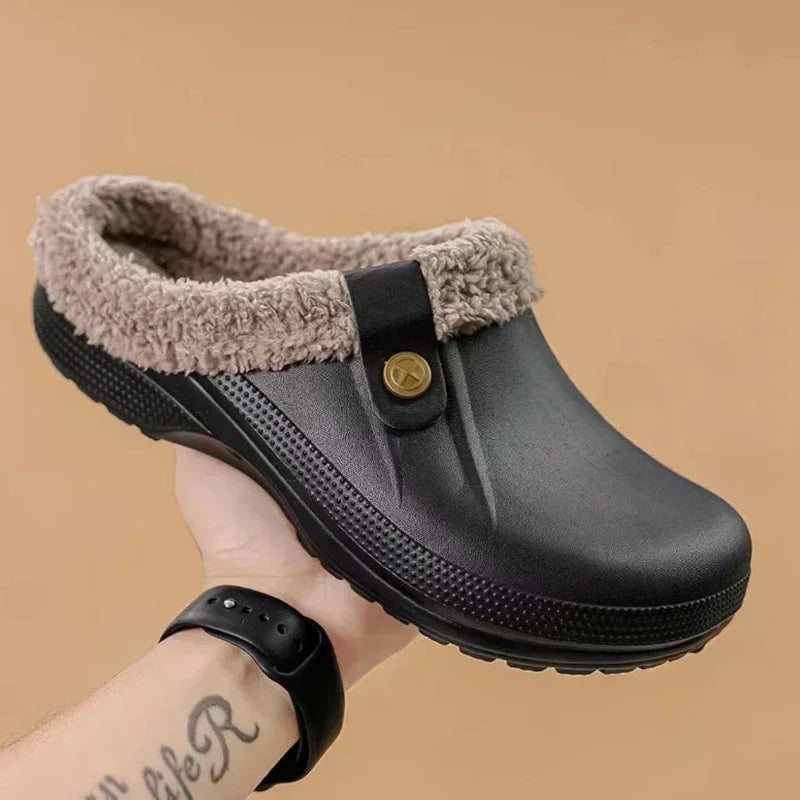 New Indoor Warm Slippers for Women Luxury Garden Shoes Soft Waterproof EVA Plush Slippers Female Clogs Couples Home Cotton Shoes