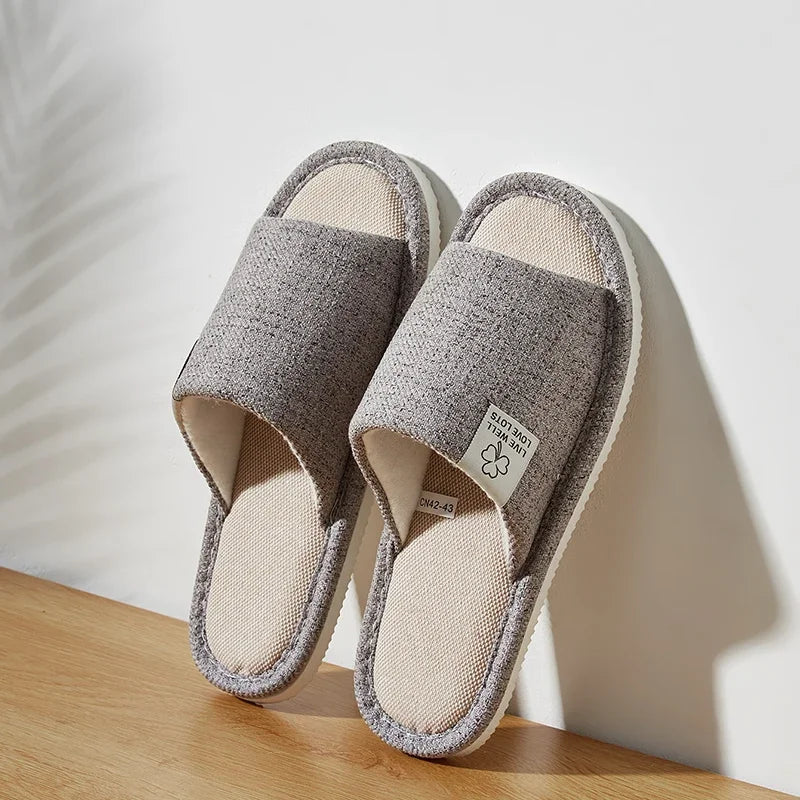 NEW Home Linen Slippers For Men In Spring&Autumn Comfortable Bedroom Open-toed&Breathable Slippers Men's & Women's Shoes Summer