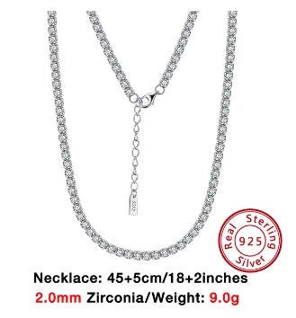 ORSA JEWELS 2mm 3mm 4mm 5mm Full Tennis Necklace Genuine 925 Sterling Silver 8A Clear CZ Cubic Zirconia Neck Chain Lobster Clasp