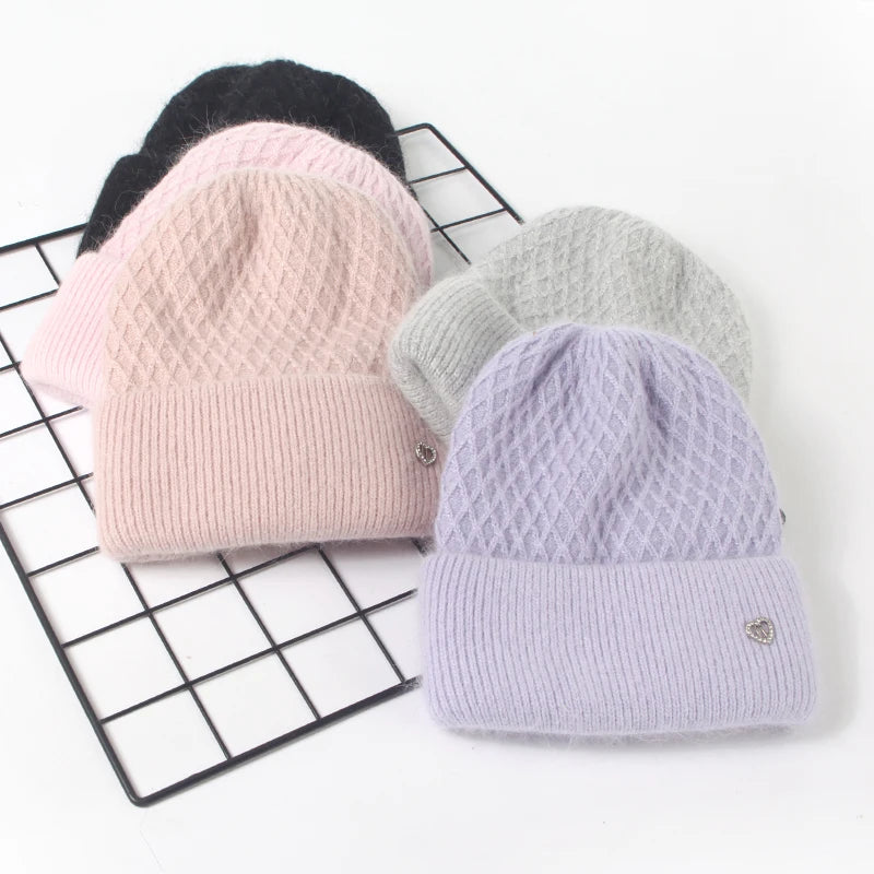 VISROVER 12 Colors Solid Real Cashmere Beanies Winter Hat For Woman Acrylic Hat Woman Autumn Warm Skullies For Man Wholesales