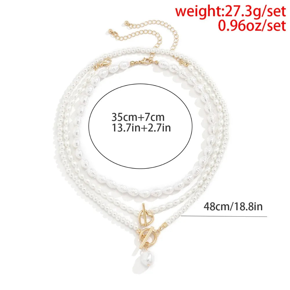 Multilayer Imitation Pearl OT Buckle Pendant Necklace Women Wed Bridal Goth Bead Chain Y2K Accessories Neck Jewelry Decoration