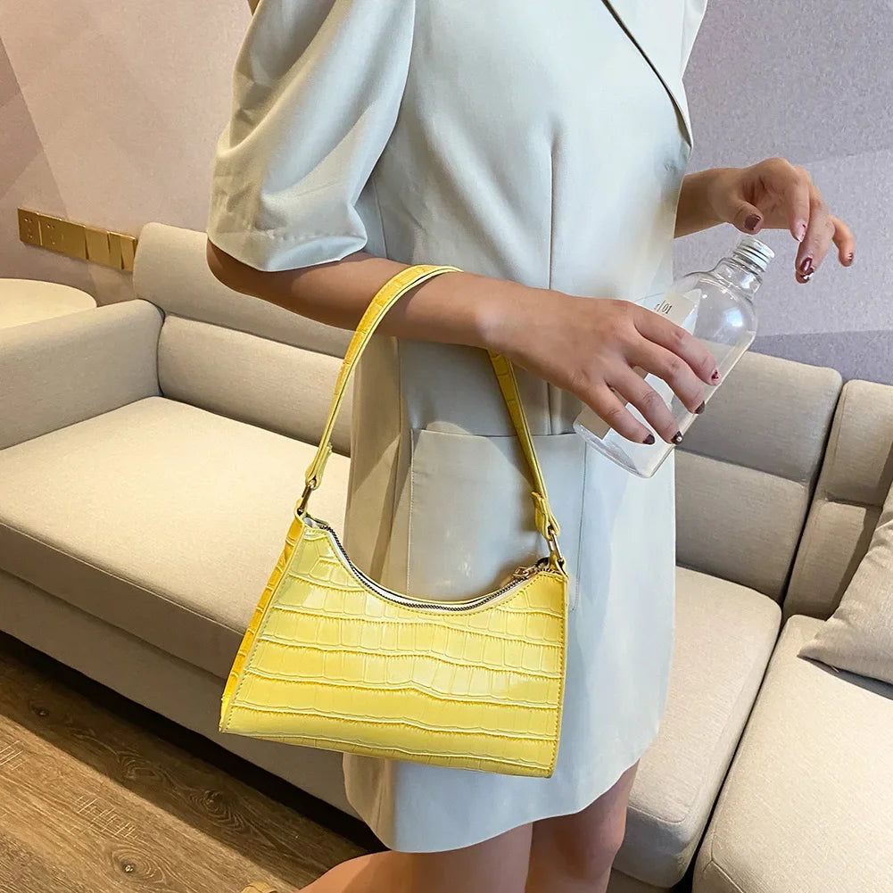 Crocodile Pattern PU Leather Shoulder Bag Female Fashion Underarm Bag Retro Casual Armpit Bag Women Tote Small Clutch Handbags