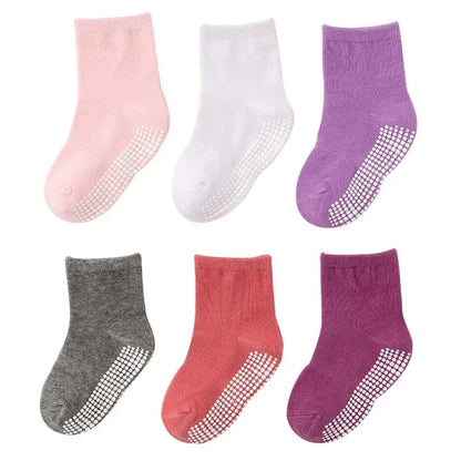 6 Pairs/Lot Spring Autumn Kids Anti-slip Socks Solid Color Soft Breathable Cotton Babys Boat Socks Boys GirlsTrampoline Socks