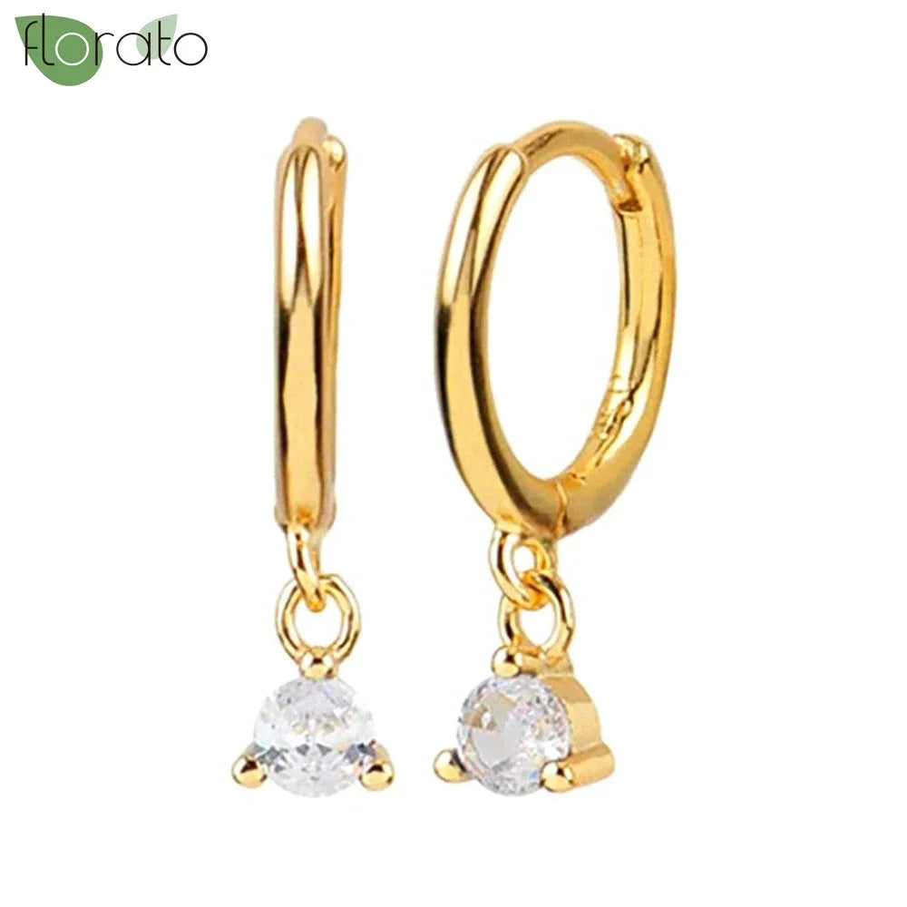 925 Sterling Silver Needle Elegant White Crystals Small Hoop Earrings for Women Fashion 18K Gold Pendant Earrings Luxury Jewelry