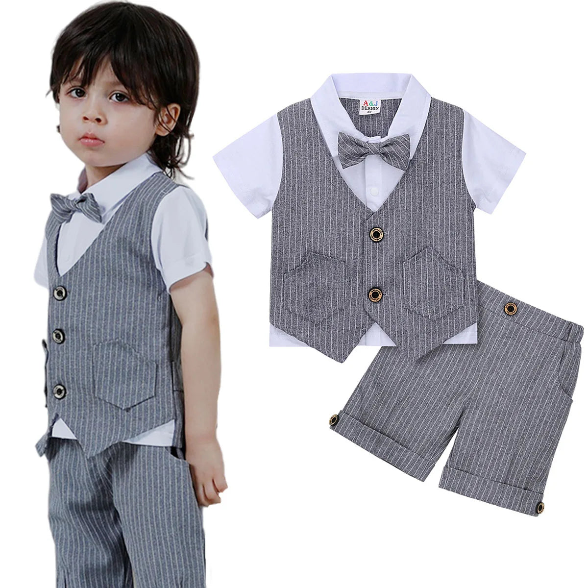 Baby Boys Clothing Set Infant Gentleman Outfit Top + Shorts Baptism Wedding Birthday Gift Costume 2PCS Kids Summer Clothes Suit