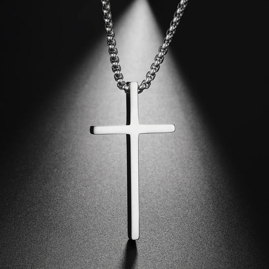 Lemegeton Hip Hop Cross Pendant Necklace for Men Women Box Chain Charm Necklaces Choker Stainless Steel Religious Jewelry Gifts