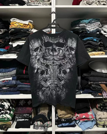 90s Affliction T shirt Hip Hop Skull Graphic  New Harajuku Round Neck Short Sleeve Tops Gothic Clothing Street