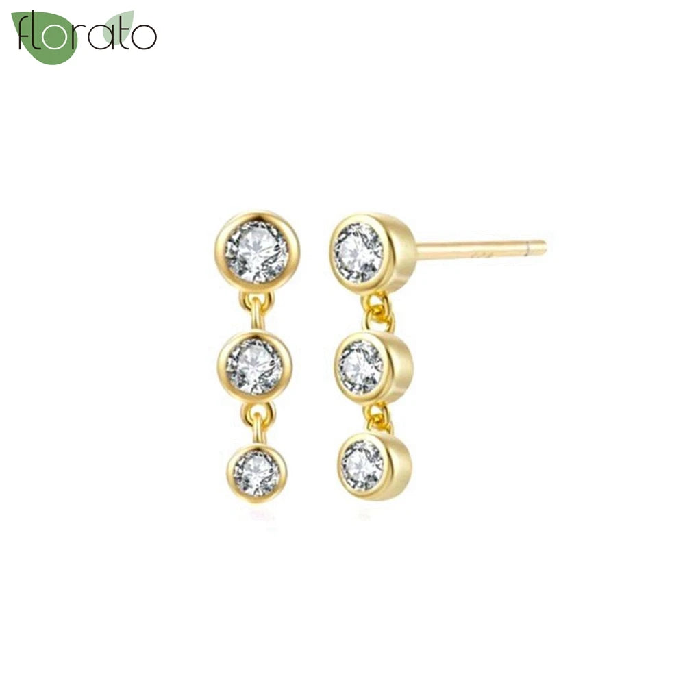 925 Sterling Silver Needle Elegant White Crystals Small Hoop Earrings for Women Fashion 18K Gold Pendant Earrings Luxury Jewelry