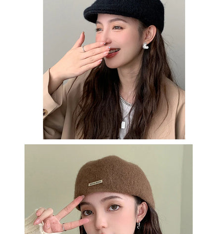 Women Spring Autumn British Style Beret Lady Vintage Flat Cap Winter Keep Warm Knitted Hat All-match Peaked Cap Wholesale New in