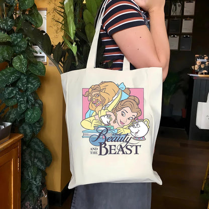 Retro Disney Beauty and the Beast Handbag Disney Belle Princess tote bag Disney Girl Trip Gift Reusable Canvas Shopper Bag