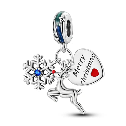 NEW 925 Sterling Silver Christmas Bell Ring Beads Snowman Heart Elk Christmas Tree Fit Original Bracelet DIY Jewelry Party Gift