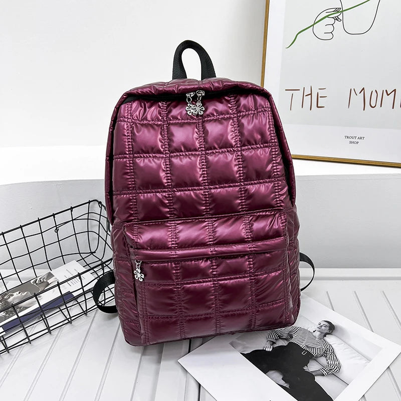 Gusure Winter Space Down Women's Backpack Fashion Quilted Plaid Female School Bags for Girls Casual Large Capacity Handbag bolsa