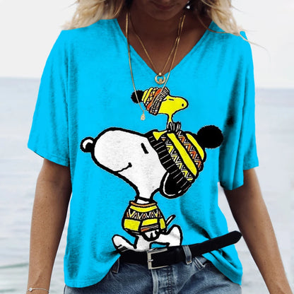 Women's T-shirts Disney Snoopy 3D print New V-neck Short Sleeve Summer Casual Women's Clothing Harajuku Y2K Hip Hop Clothe