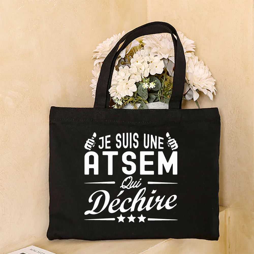 Merci Atsem Printed Women Shoulder Bag Canvas Shopping Bags Female Handbags Reusable Tote Graduation Thanks Gifts for Teacher