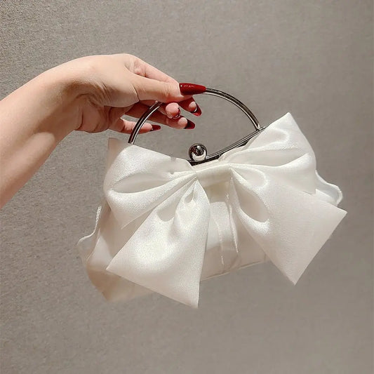 Gold Bright Silk Bowknot Evening Bag Women Elegant Fashion Banquet Clutch Chain Shoulder Bags Luxury Purse Female Party Handbags