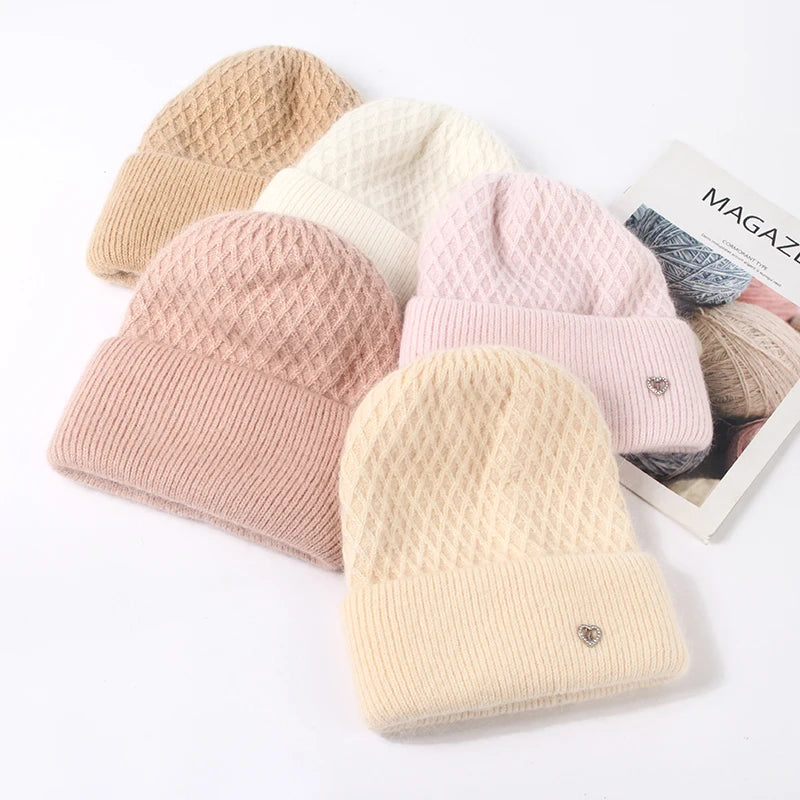 VISROVER 12 Colors Solid Real Cashmere Beanies Winter Hat For Woman Acrylic Hat Woman Autumn Warm Skullies For Man Wholesales