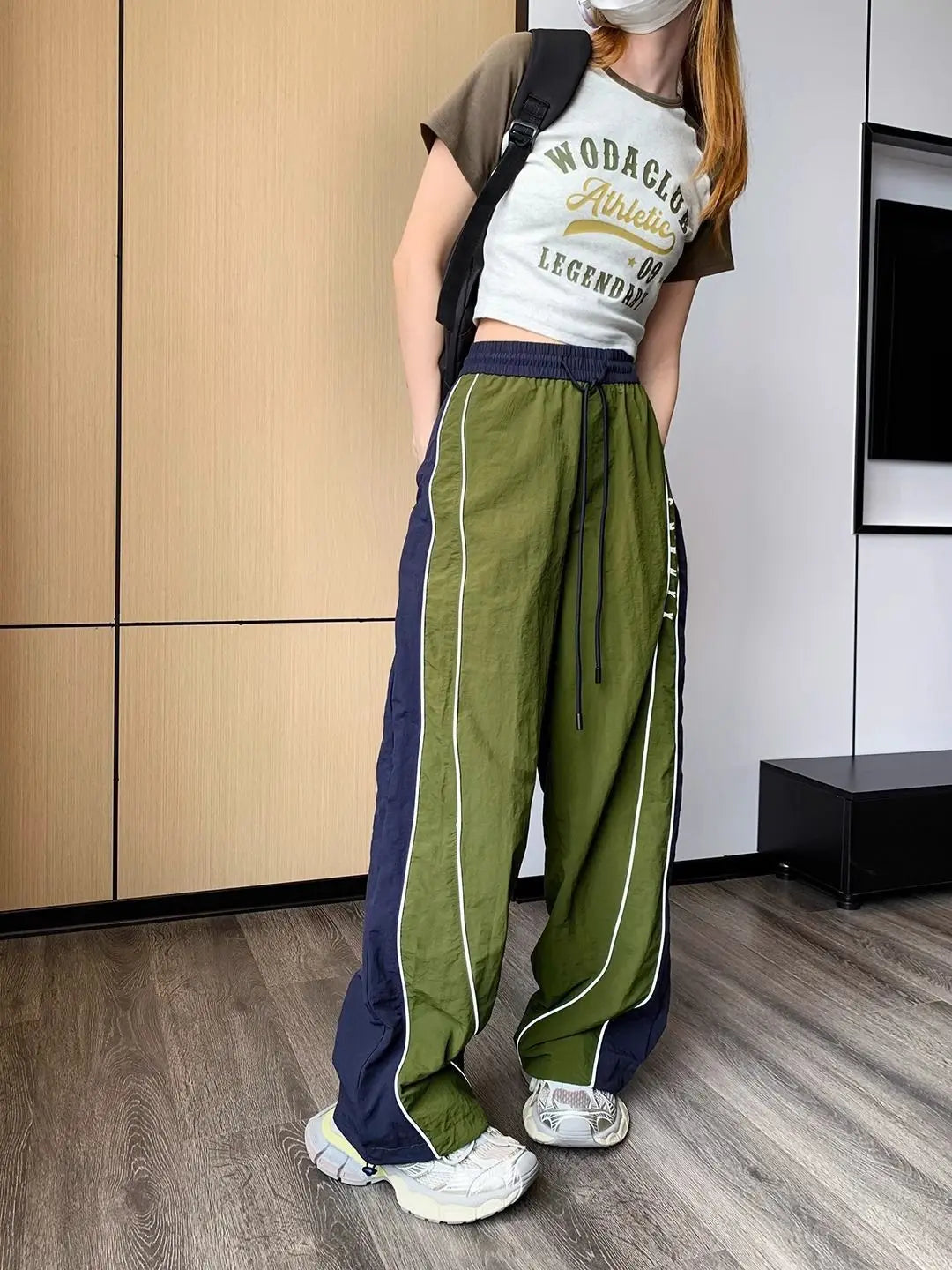 Oversize Pockets Tech Fashion Trousers Y2K Women Cargo Pants Vintage Streetwear Baggy Wide Leg Sweatpants Casual Drawstring