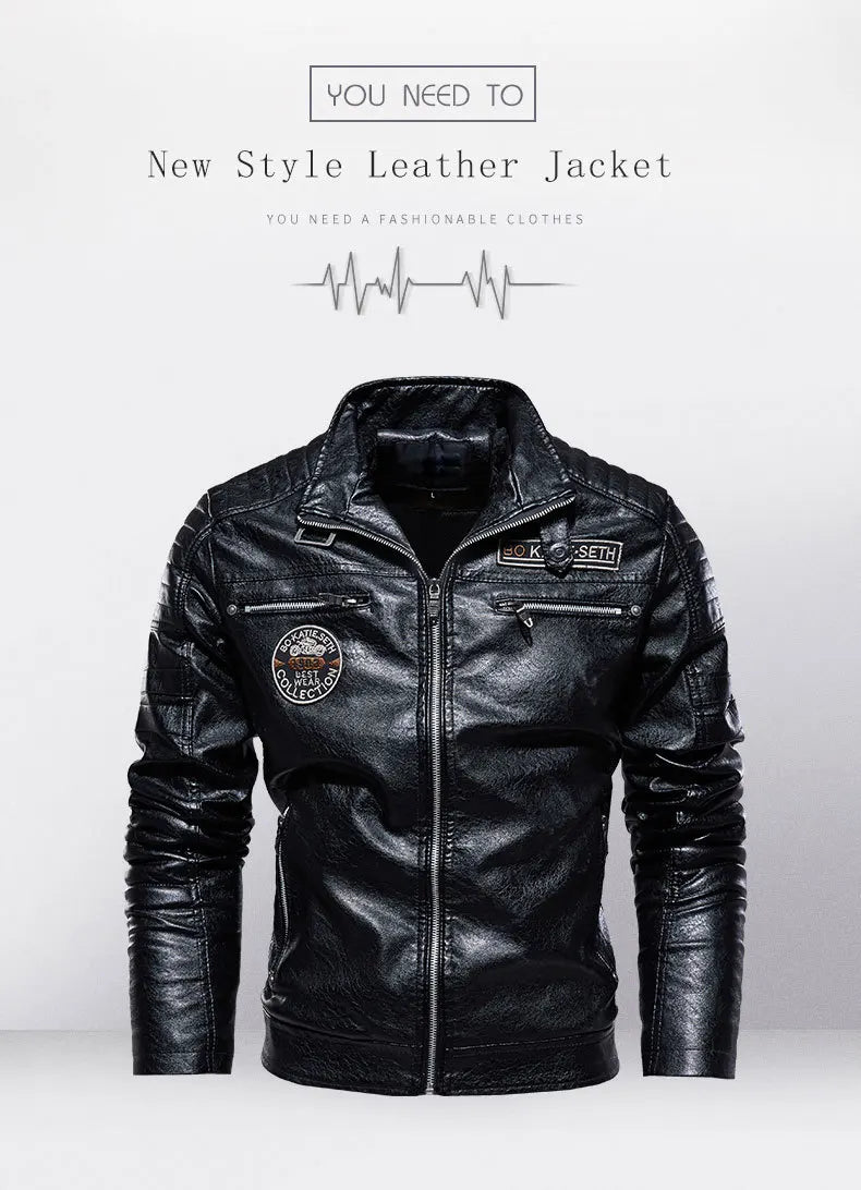 New Men's Autumn And Winter Men High Quality Fashion Coat PU Leather Jacket Motorcycle Style Casual Jackets Black Warm Overcoat