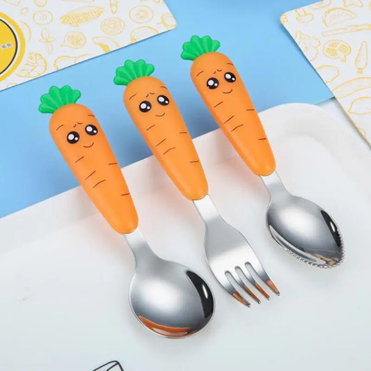 Baby Gadgets Tableware Set Children Utensil Stainless Steel Toddler Dinnerware Cutlery Cartoon Infant Food Feeding Spoon Fork