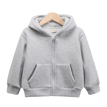 2025 Kids Hooded Fleece Sweatshirt Clothes Solid Cotton Thick Outdoor Top Boys Girl Sports Coat Children Korean Casual Jacket