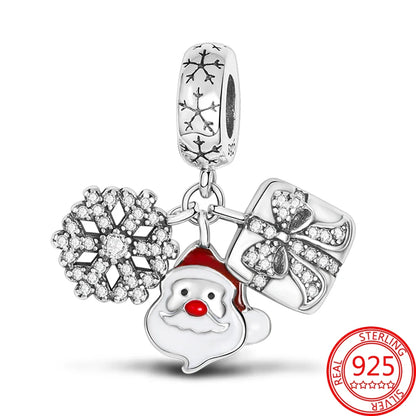 925 Sterling Silver Bell Ring Christmas Tree Red Heart Elk Charm Fit DIY Bracelet Necklaces Jewelry