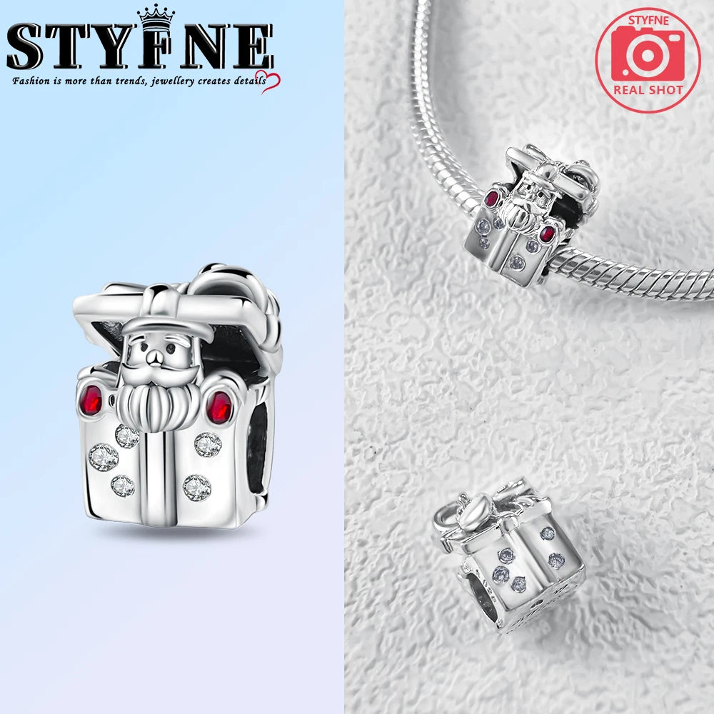 925 Sterling Silver Winter Christmas Cottage Sleigh Charm Beads Fit Bracelet Original Women Jewelry DIY Jewelry Making