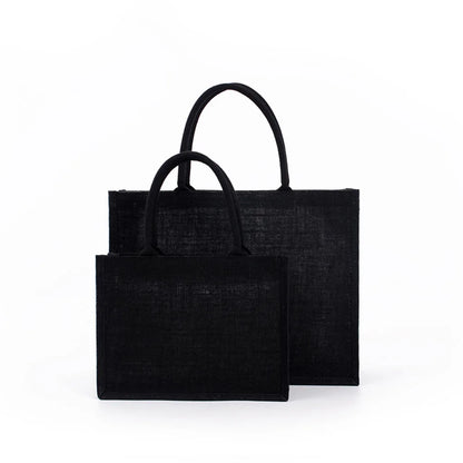 Black Burlap Tote Bag With Handle Linen Eco-Friendly Handbags Large Capacity Portable Commuter Packages Versatile Shopping Bags