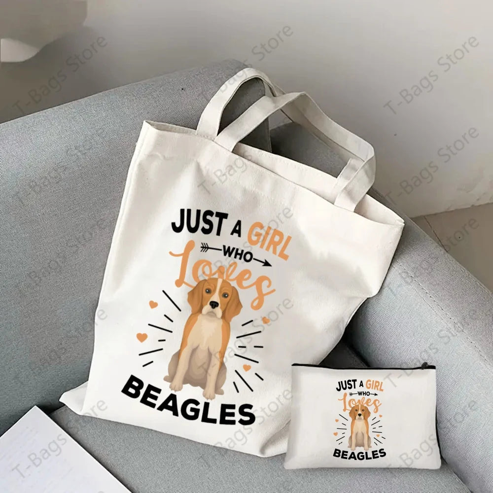 2pcs/set Beagle Bagel Dog Cute Print Tote Bag, Large Capacity Shoulder Bag, Women's Casual Handbag for Work School Shopping