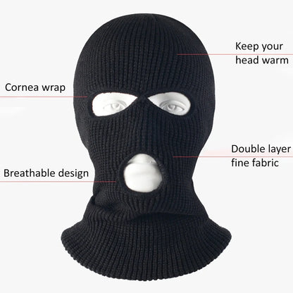 New Full Face Cover Ski Mask Hat 3 Holes Balaclava Army Tactical CS Windproof Knit Beanies Bonnet Winter Warm Unisex Caps