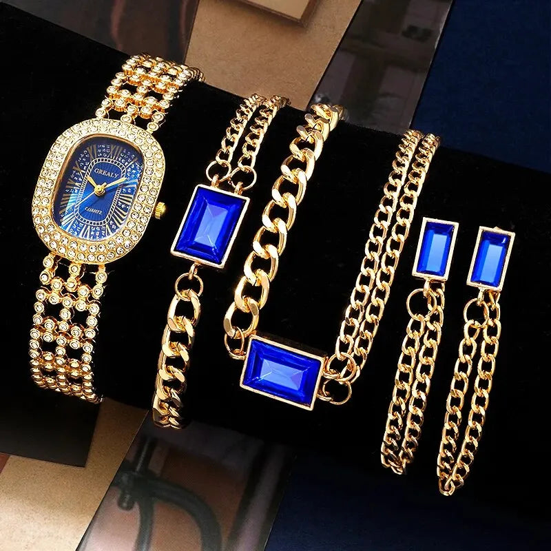 Women's Fashion Quartz Watch Square Dial Design Ladies Steel Band Watch Simple Casual Women Analog WristWatch Jewelry Set