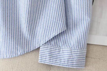 Women's Casual Cotton Oxford Shirt 2023 New Woman Striped Blouse and Tops Simple Solid Lady White Blue Shirts Clothes