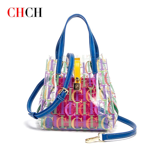 CHCH Women's High Capacity Tote Bag PVC Transparent Printed Letter Shopping Bag Crossbody Bag