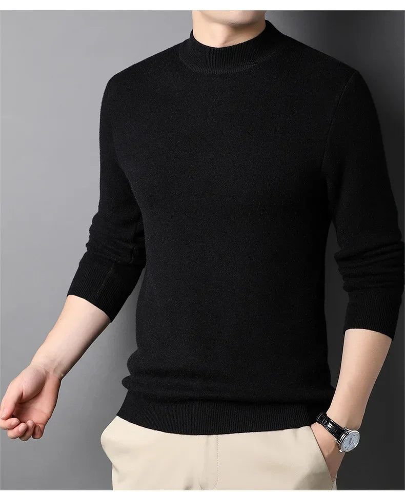 2024 Brand New Men's Cashmere Sweater Half Turtleneck Men Sweaters Knit Pullovers for Male Youth Slim Knitwear Man Sweater