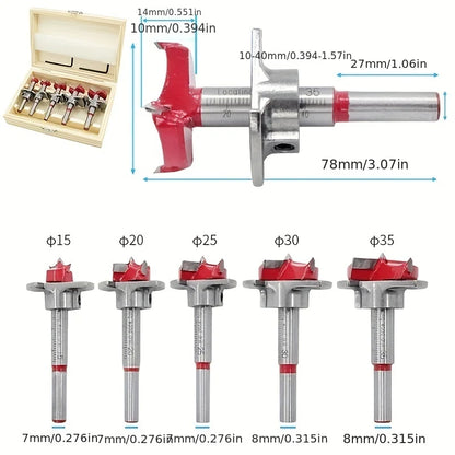 Woodworking Hole Opener Set Positioning Hard Alloy Flat Wing Drill Adjustable Hinge Hole Expander 15-35mm (With Wooden Box)