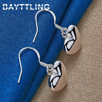 925 Sterling Silver Luxury 27MM Glossy Heart Drop Earrings For Women Fashion Engagement Jewelry Accessories Girlfriend Gifts