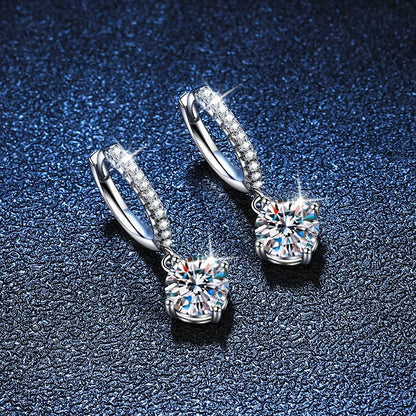 0.5/1ct Moissanite Drop Earring for Women Classic 4 Claw Sparkling Wedding Diamond Earring 925 Pure Silver Plated Rhodium