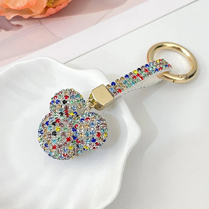 Light Luxury Rhinestone Mickey Head Keychain Crystal Leather Strap Women Bag Pendant Creative Car Keychain Lover Gift for Friend