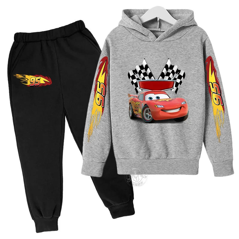 Lightning McQueen Disney Pixar Car Children's Autumn/Winter Sportswear Boys and Girls Hoodies+Pants 2-piece Children's Casual Se