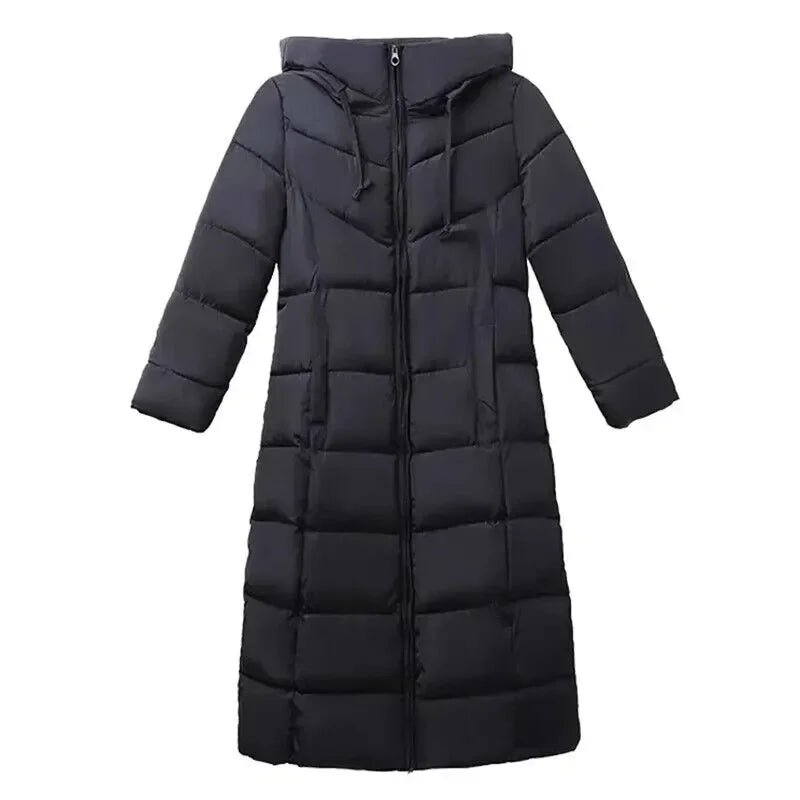 Women's Winter Long Parka Solid Color Thick Warm Hooded Cotton-padded Jacket Fashion Street Long Down Cotton-padded Jacket